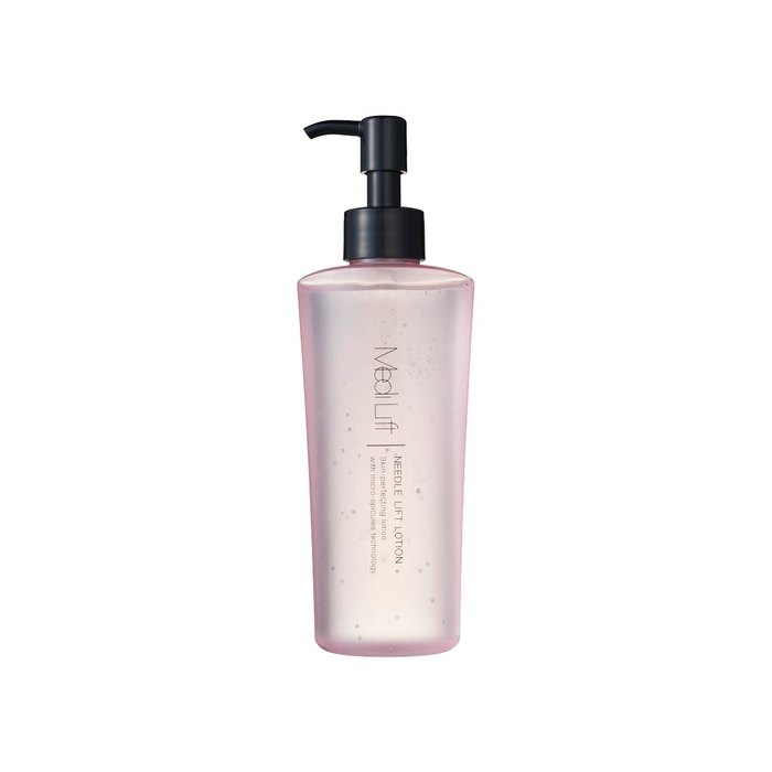 Pink bottle with pump dispenser on a white background