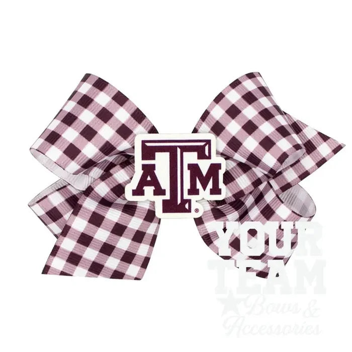 Medium Texas A&M Gingham Hair Bow with Logo Patch