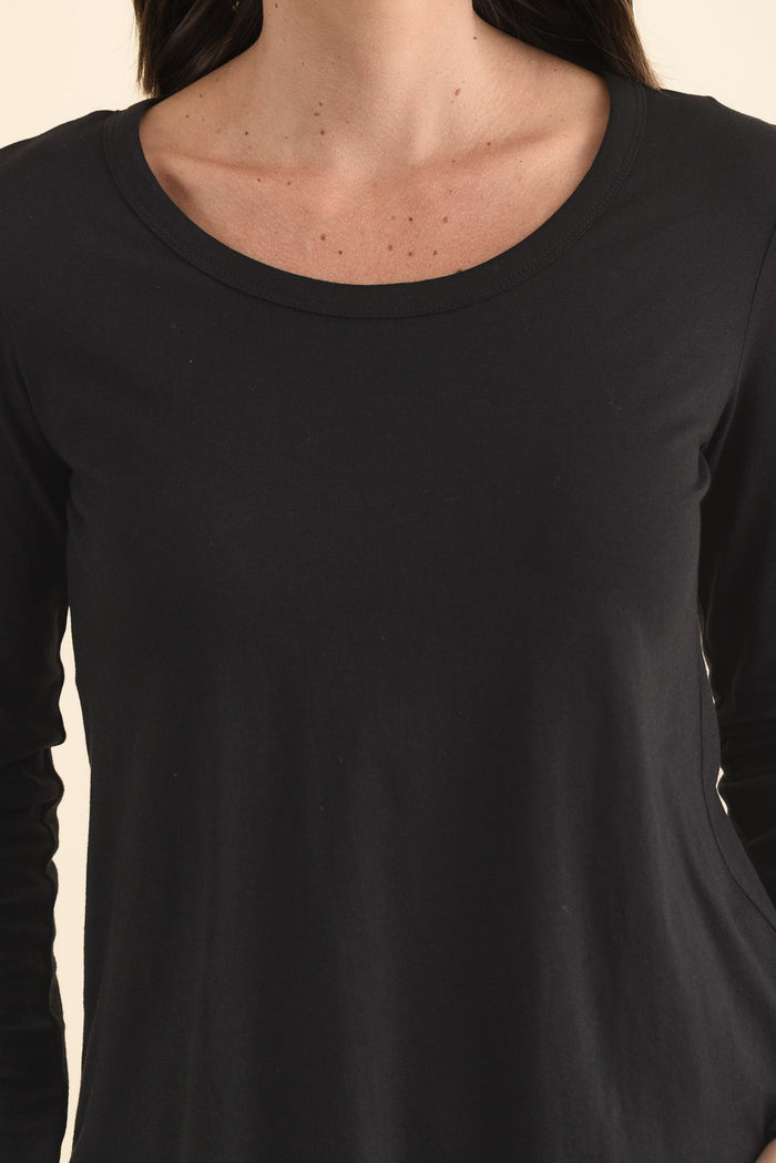Megan Black Cotton Long Sleeve Top,Brunette model,alt text|model:MJ