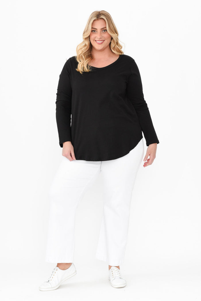 Megan Black Cotton Long Sleeve Top,Blonde model,alt text|model:Caitlin
