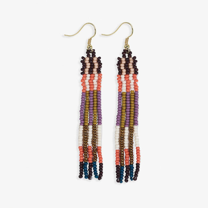 Melissa Alternating Two Color Grids Petite Beaded Fringe Earrings Citron + Coral SHORT FRINGE