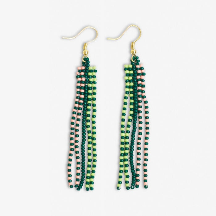 Melissa Speckled Border With Solid Middle Beaded Fringe Earrings Bright Emerald Fringe Earrings