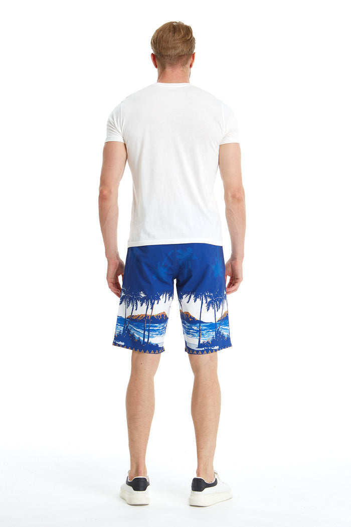 Men's Spandex Board Shorts with Zipped Pocket in Diamond Head Navy
