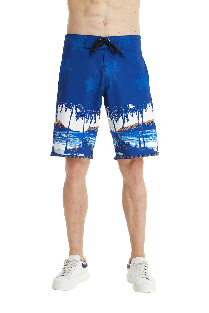 Men's Spandex Board Shorts with Zipped Pocket in Diamond Head Navy