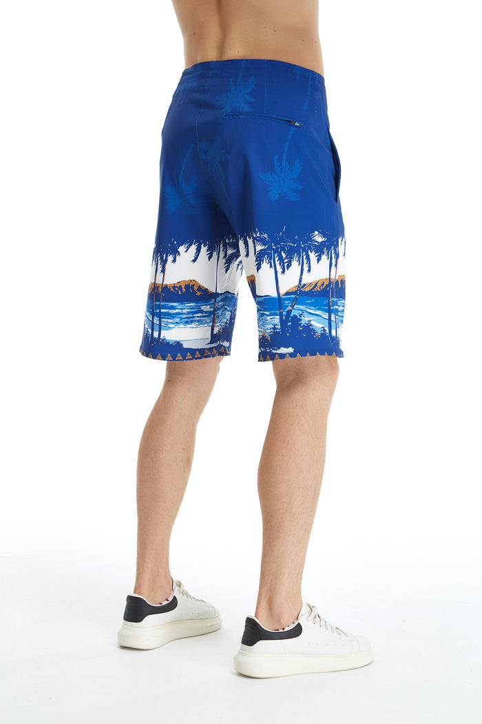 Men's Spandex Board Shorts with Zipped Pocket in Diamond Head Navy