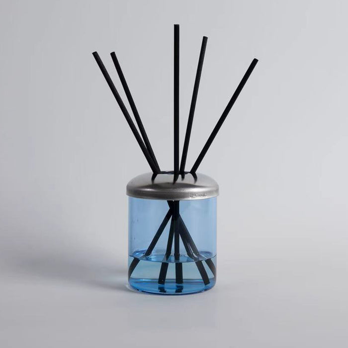 BeCandle Reed diffuser in blue glass with metal cap