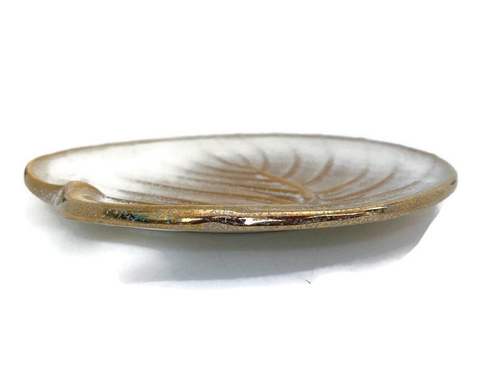 Mid Century Gold and White Ceramic Leaf Plate at Duckwells