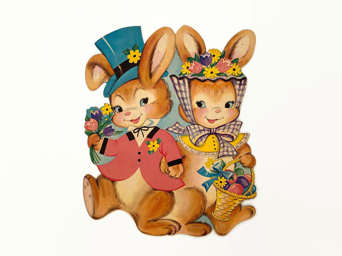 Midcentury Easter Cardboard Cut Outs Daffodils Bunnies and Lilies at Duckwells