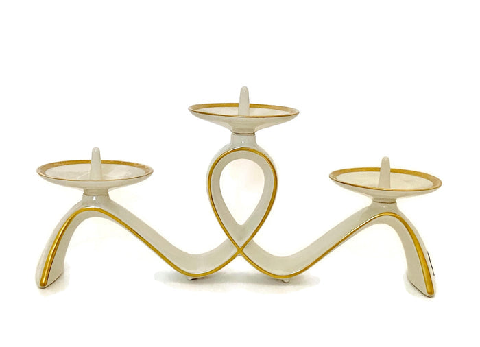 Midcentury White and Gold Candleholder at Duckwells