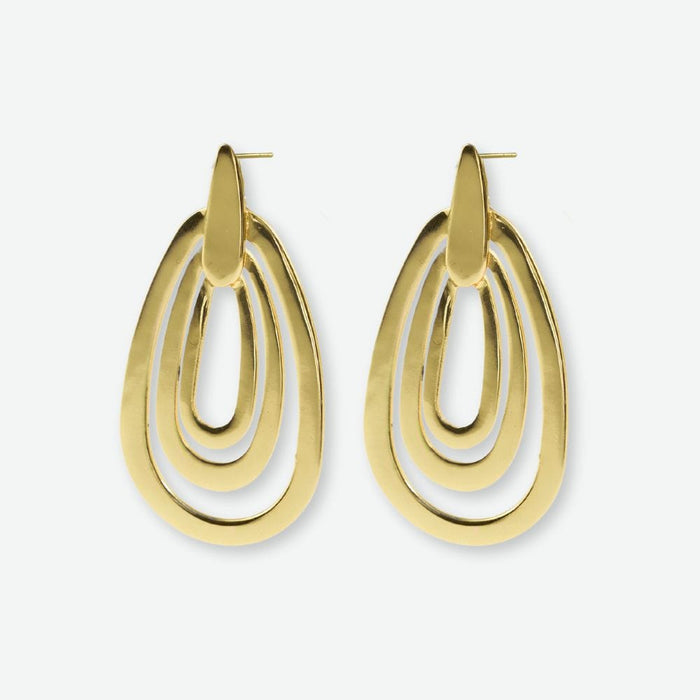 Mila Geometric 3-Tier Teardrop Earrings Brass Earrings
