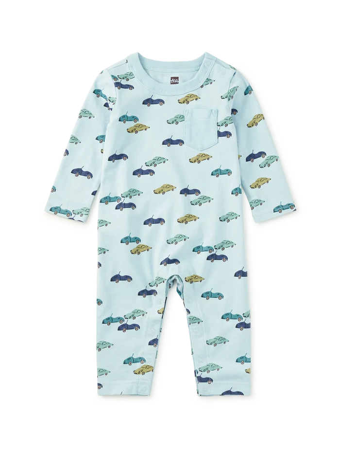 Mini Cars Long Sleeve Pocket Romper