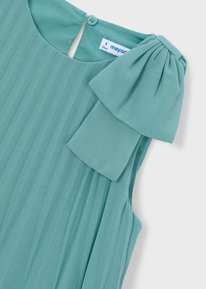 Mint Green Pleated Shoulder Bow Dress