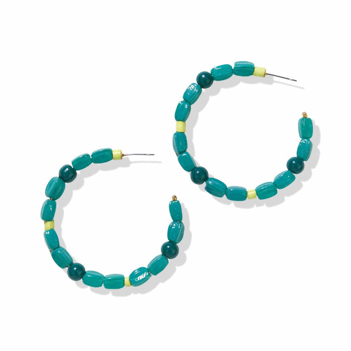 Green Glass Bead Hoop Post Earringss Earrings