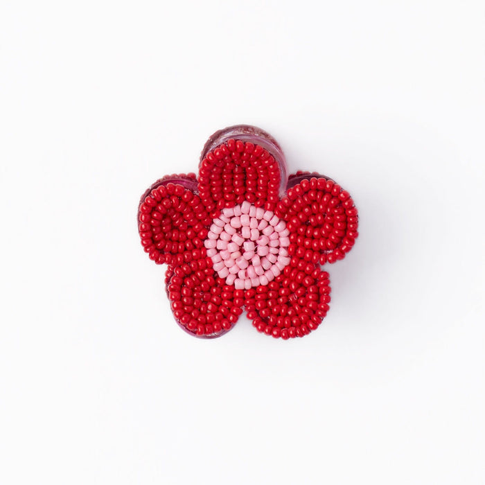 Molly Flower Beaded Hair Claw Clip Red + Pink Claw