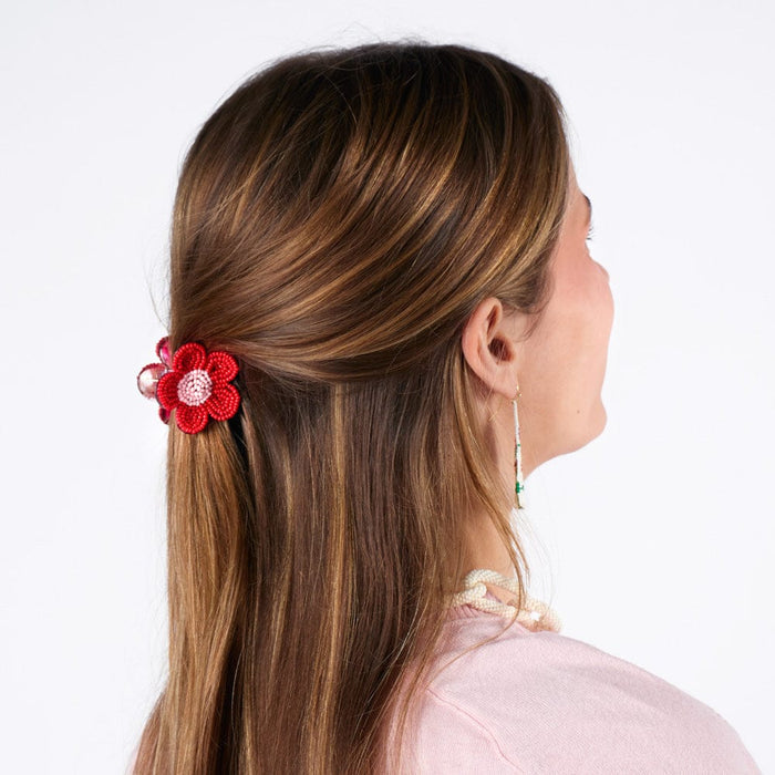 Molly Flower Beaded Hair Claw Clip Red + Pink Claw