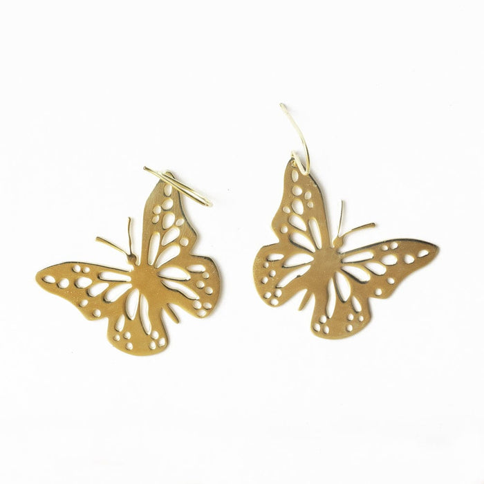 Monica Butterfly Dangle Earrings Brass Statement