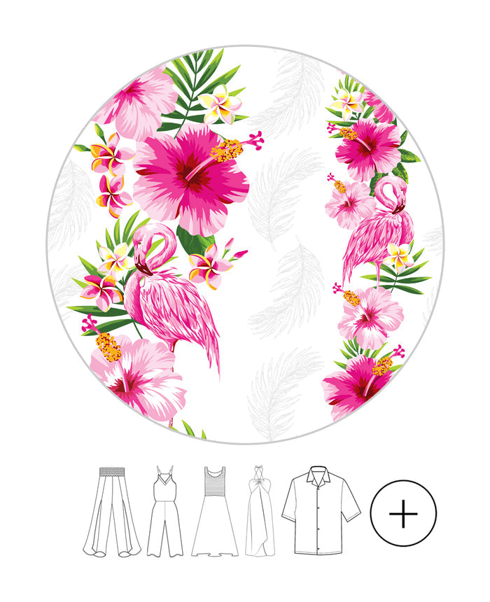 Mother Son Set in Pink Hibiscus Vine White