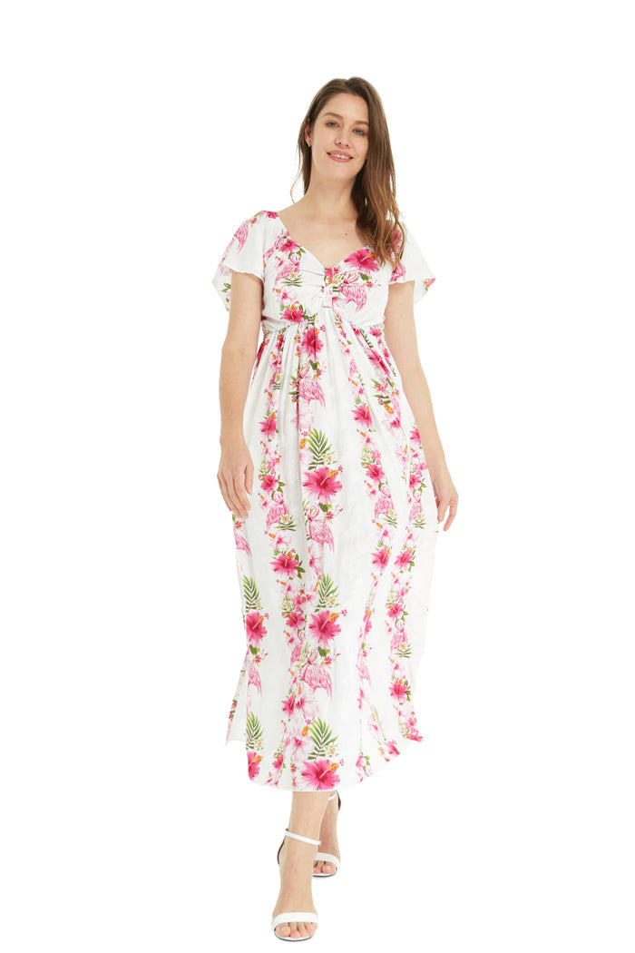 Mother Son Set in Pink Hibiscus Vine White
