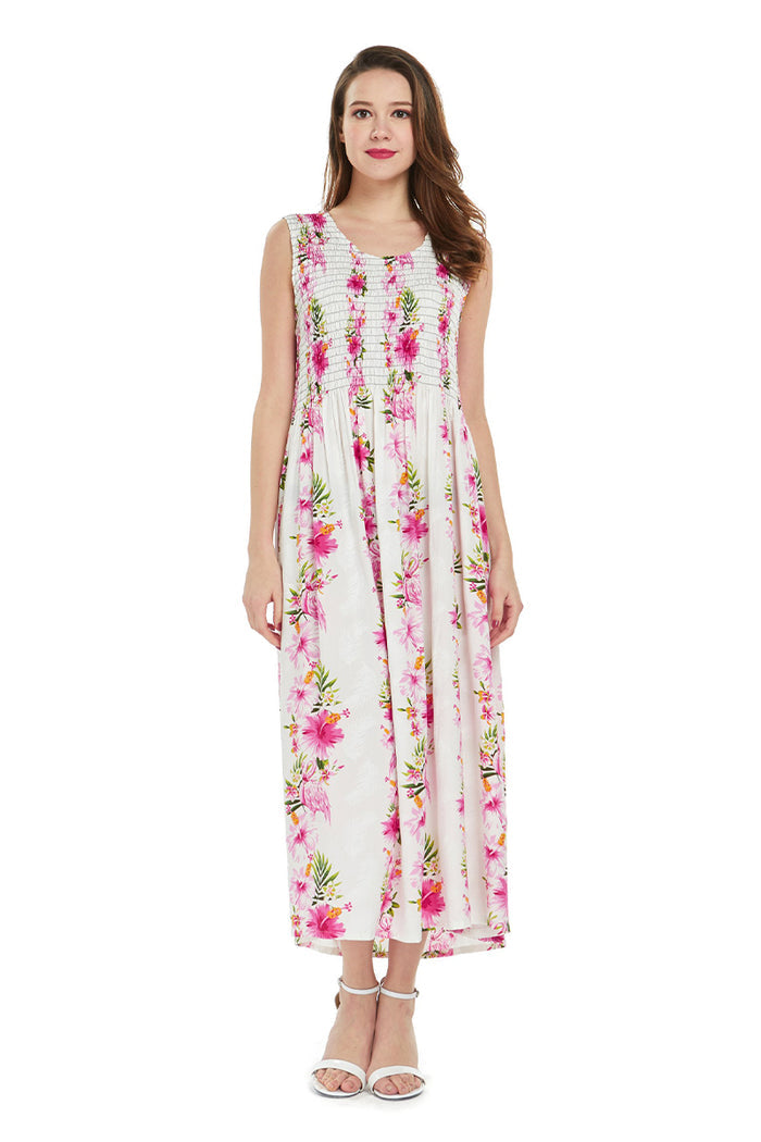 Mother Son Set in Pink Hibiscus Vine White