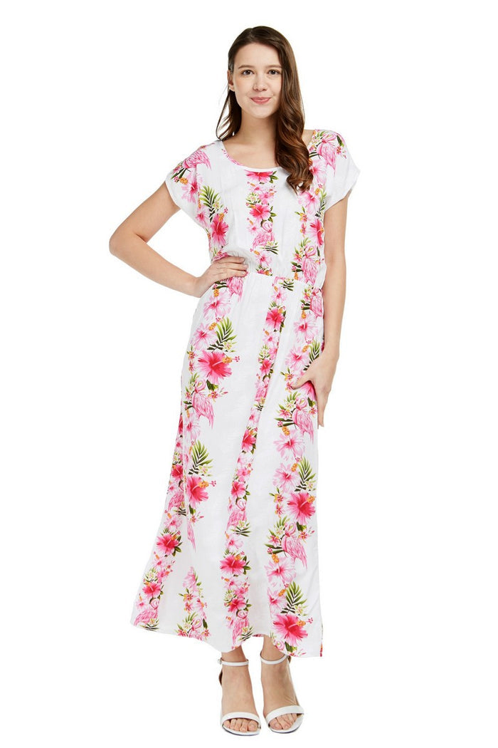 Mother Son Set in Pink Hibiscus Vine White