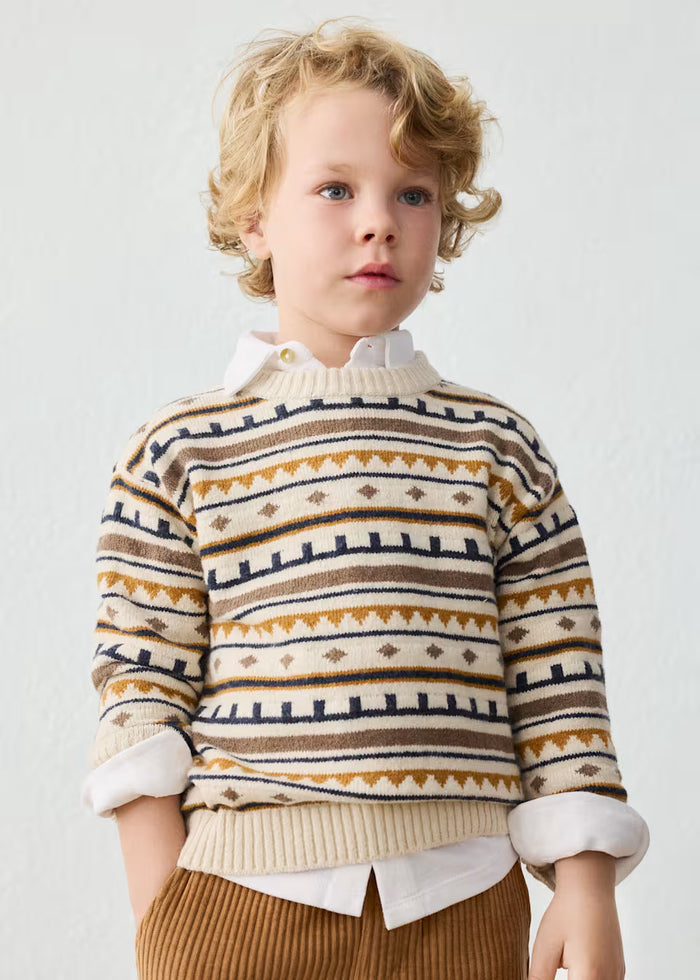 Mustard and Navy Printed Sweater