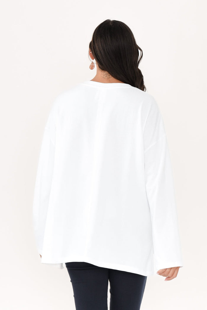 Naomi White Cotton Sweatshirt,Brunette model,alt text|model:Brontie