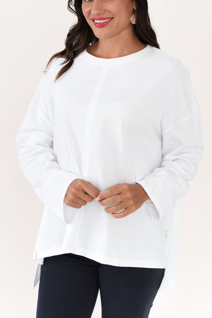 Naomi White Cotton Sweatshirt,Brunette model,alt text|model:Brontie