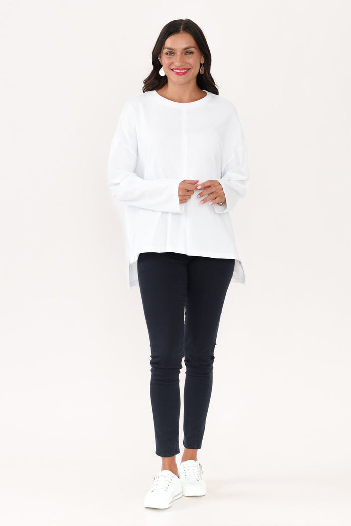 Naomi White Cotton Sweatshirt,Brunette model,alt text|model:Brontie