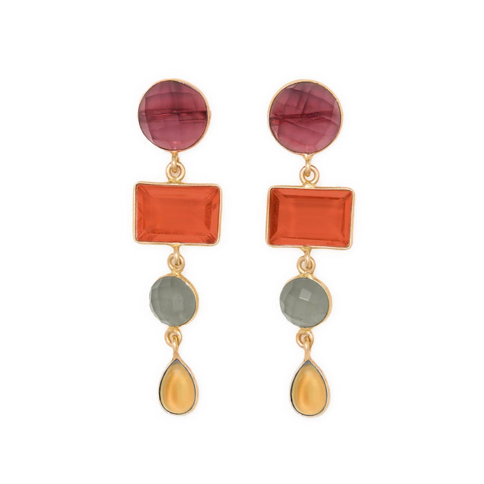 Natalie Dangle Glass Stone Earrings Brass Dangle