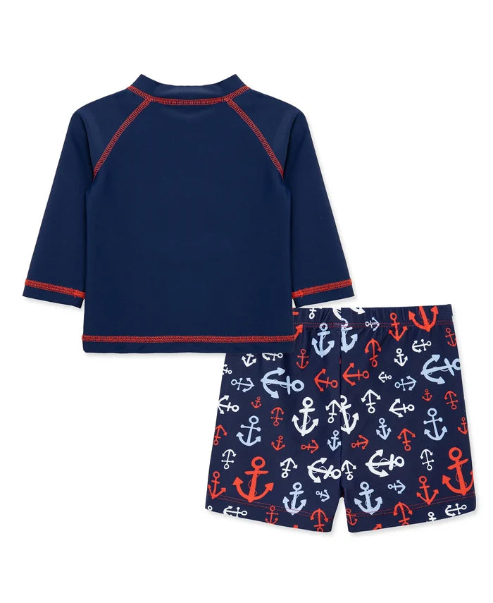 Navy Anchor Rashguard & Trunks Swim Set