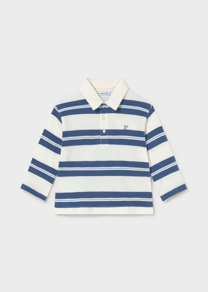 Navy and White Striped Long Sleeve Polo