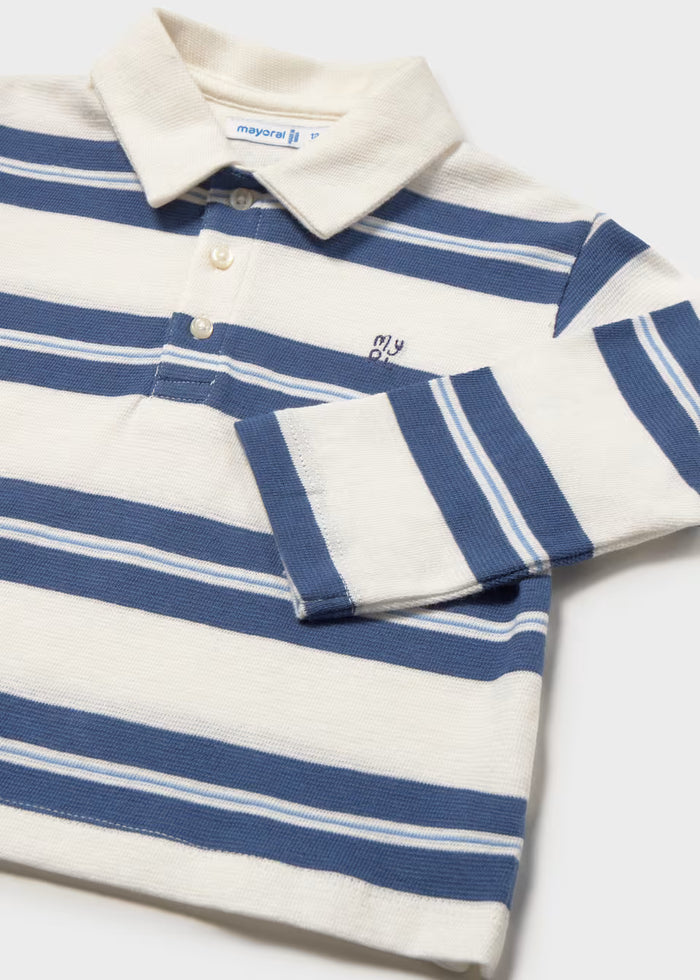 Navy and White Striped Long Sleeve Polo