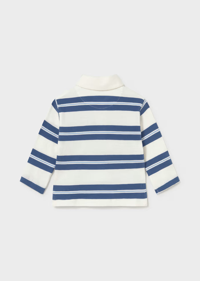 Navy and White Striped Long Sleeve Polo