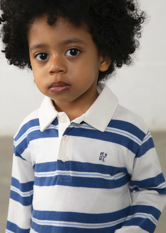 Navy and White Striped Long Sleeve Polo