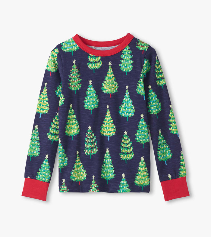 Navy Bottle Brush Trees LS PJ Set