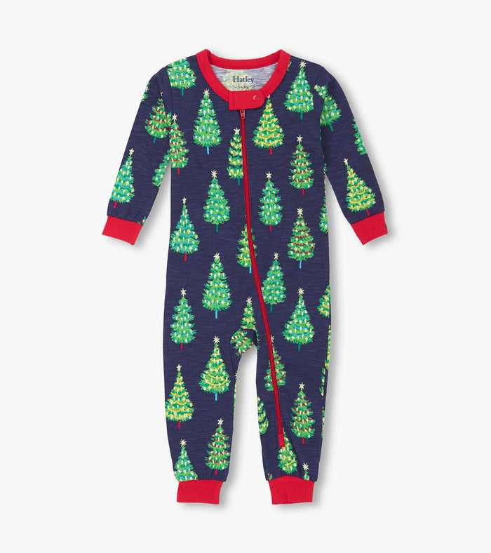 Navy Bottle Brush Trees Zip Coverall