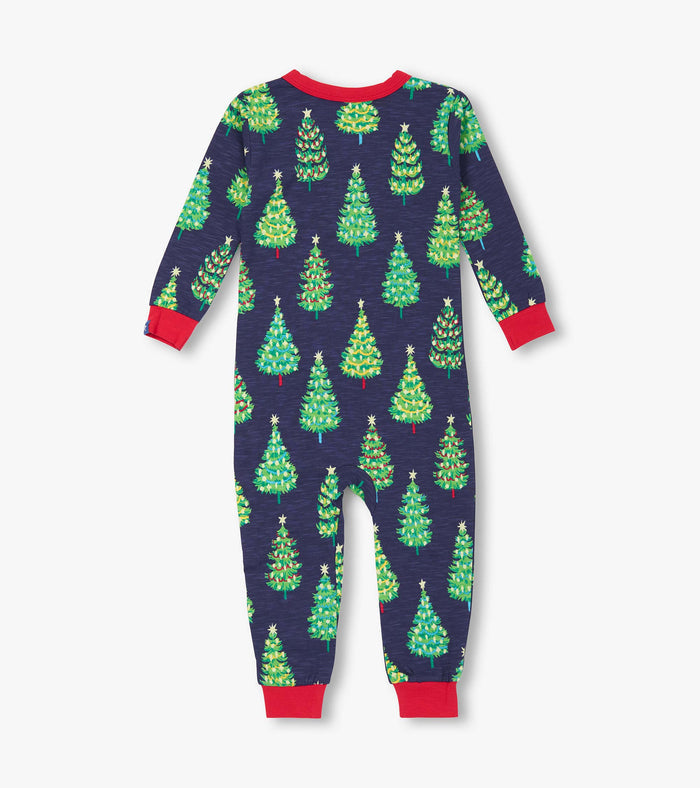 Navy Bottle Brush Trees Zip Coverall
