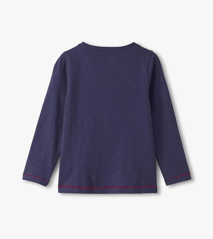 Navy Falling Hearts Applique LS Tee