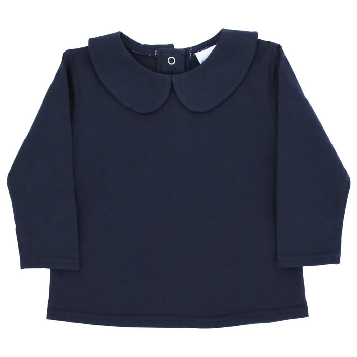 Navy Knit Long Sleeve Peter Pan Shirt