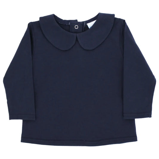 Navy Knit Long Sleeve Peter Pan Shirt