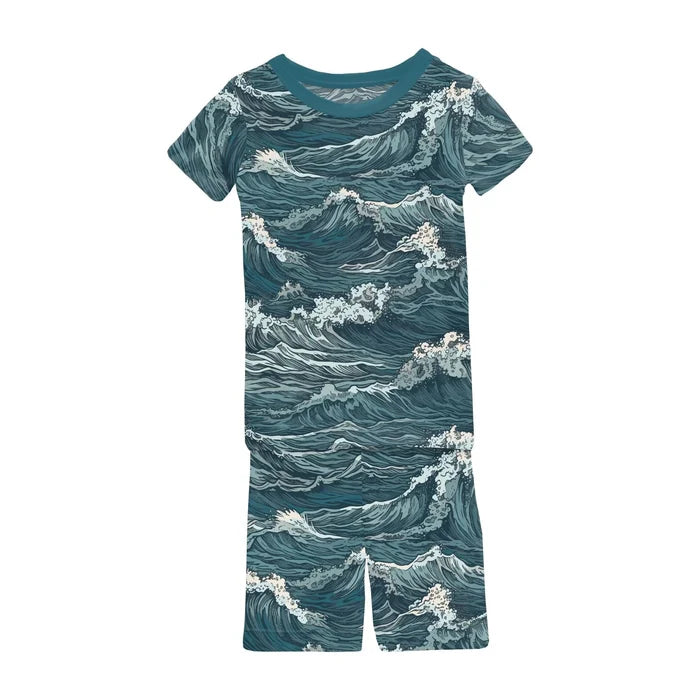 Navy Oceanic Print SS PJ Short Set