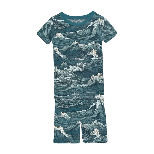 Navy Oceanic Print SS PJ Short Set