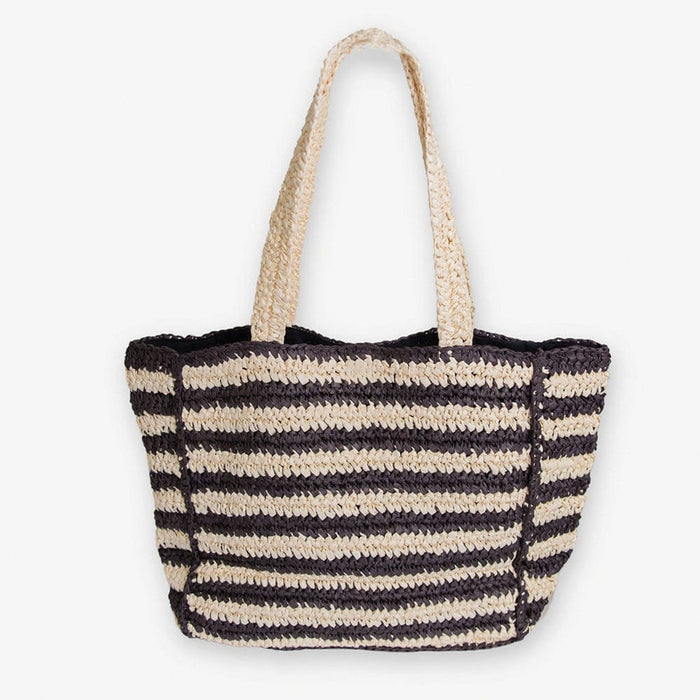 Nellie Large Striped Raffia Tote Black/Ivory