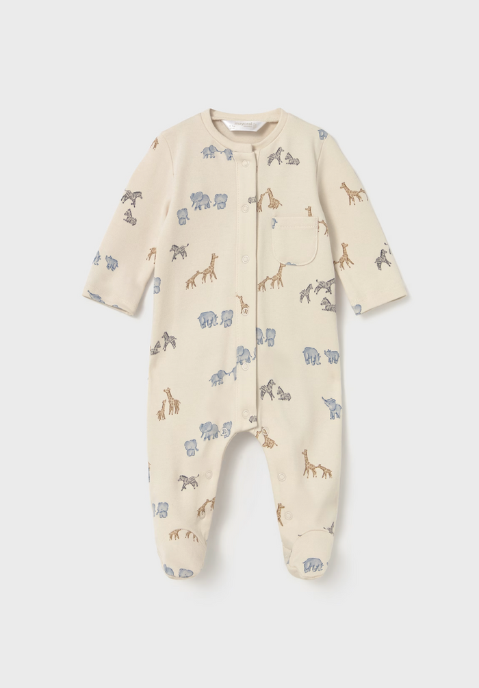 Neutral Snap Jungle Animal Print Footie