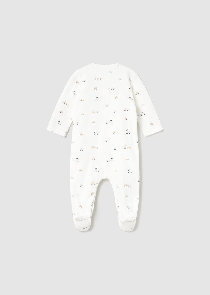 Neutral Snap Train Print Footie