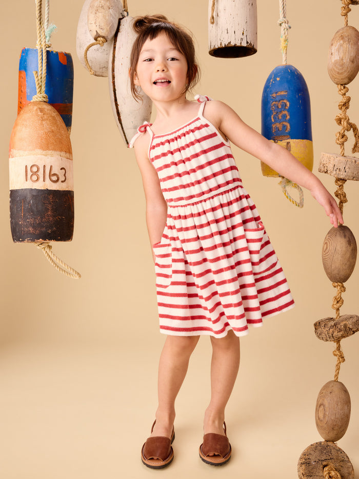 New Stripe Tie Shoulder Twirl Dress