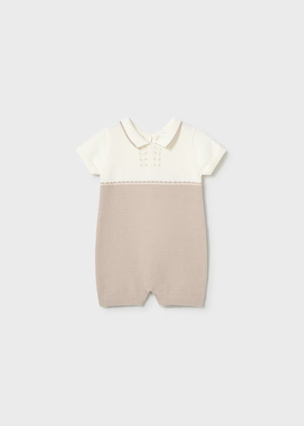 Oatmeal Tan Knit Collared Romper