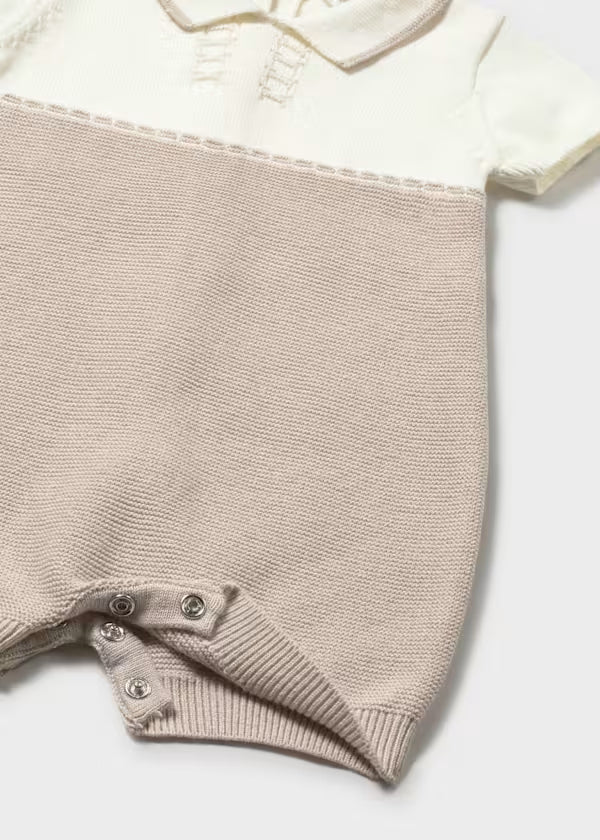 Oatmeal Tan Knit Collared Romper