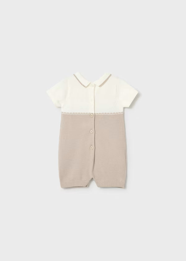 Oatmeal Tan Knit Collared Romper