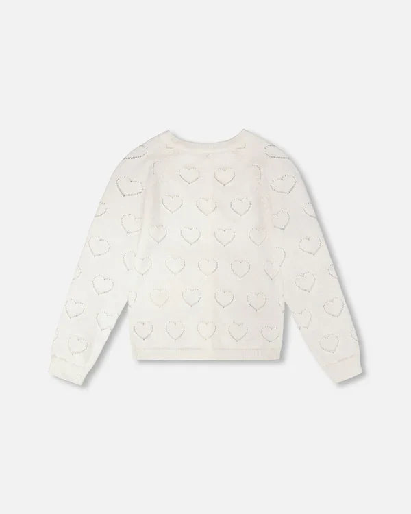 Off White Pointelle Knit Button Cardigan
